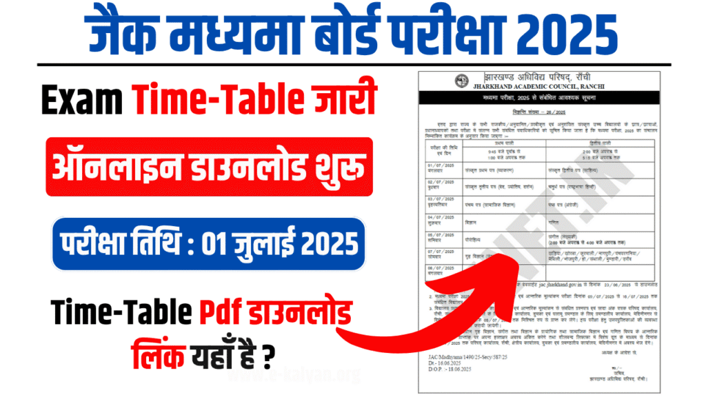 JAC Madhyama Board Examination Time Table 2025