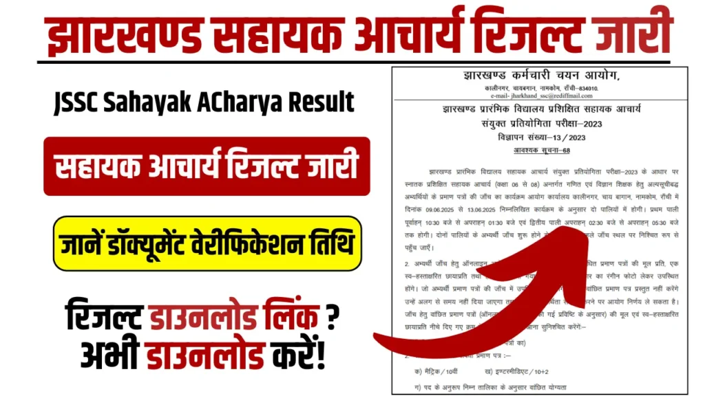 Jharkhand Sahayak Acharya Result 2025