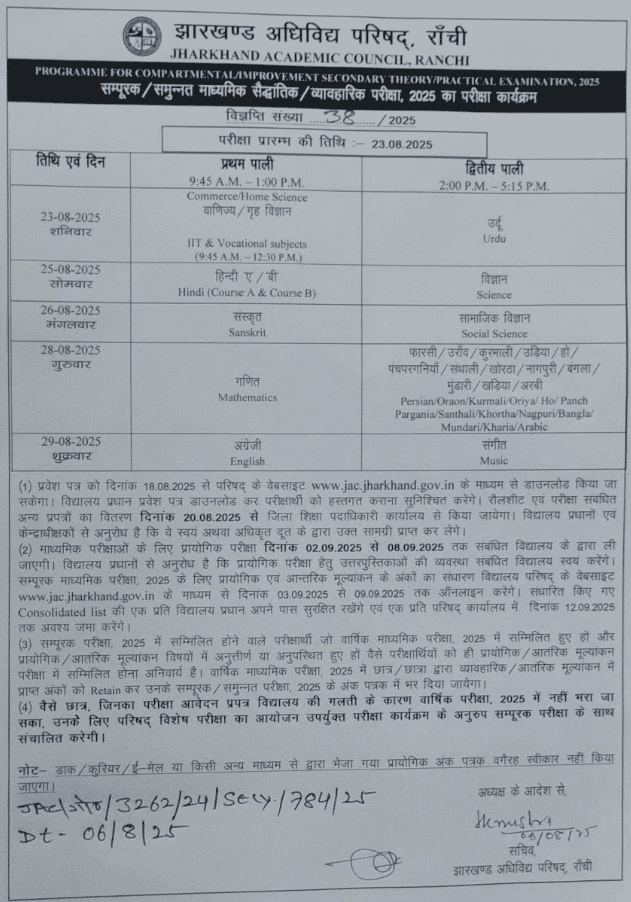 JAC 10th Compartmental Examination 2025