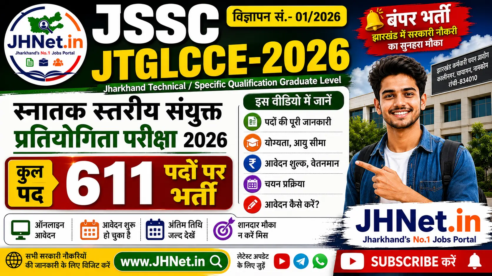 JSSC JTGLCCE Recruitment 2026: 611 पदों पर बंपर भर्ती, ऑनलाइन आवेदन शुरू, योग्यता, आयु सीमा, सैलरी और पूरी जानकारी 1 JSSC JTGLCCE Recruitment 2026