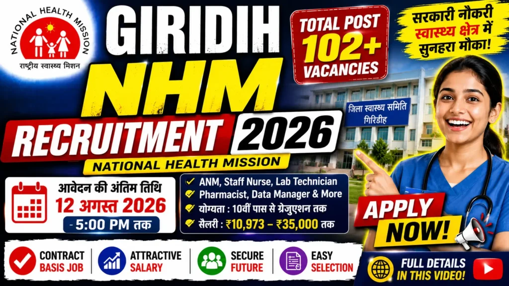 Giridih NHM Recruitment 2026: जिला स्वास्थ्य समिति गिरिडीह में विभिन्न पदों पर भर्ती, योग्यता, सैलरी, आवेदन प्रक्रिया पूरी जानकारी 1 Giridih NHM Recruitment 2026