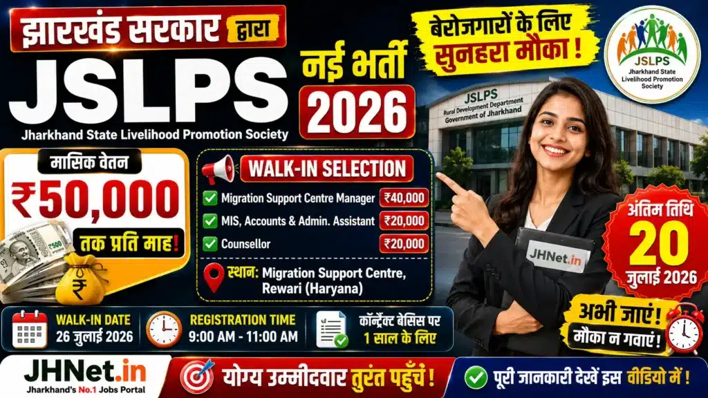 JSLPS Vacancy 2026: झारखण्ड स्टेट लाइवलीहुड प्रमोशन सोसाइटी में भर्ती, ₹40,000 तक वेतन, Walk-in Selection से होगा चयन 1 JSLPS Vacancy 2026